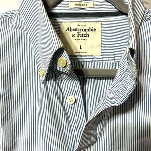 Men’s Preppy Abercrombie & Fitch Long Sleeve Shirt, Blue Pin Striped